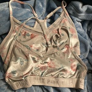 PINK floral velour sport bra (set of 2)